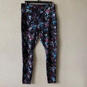 Avia Black Leggings with Purple & Teal Floral Print